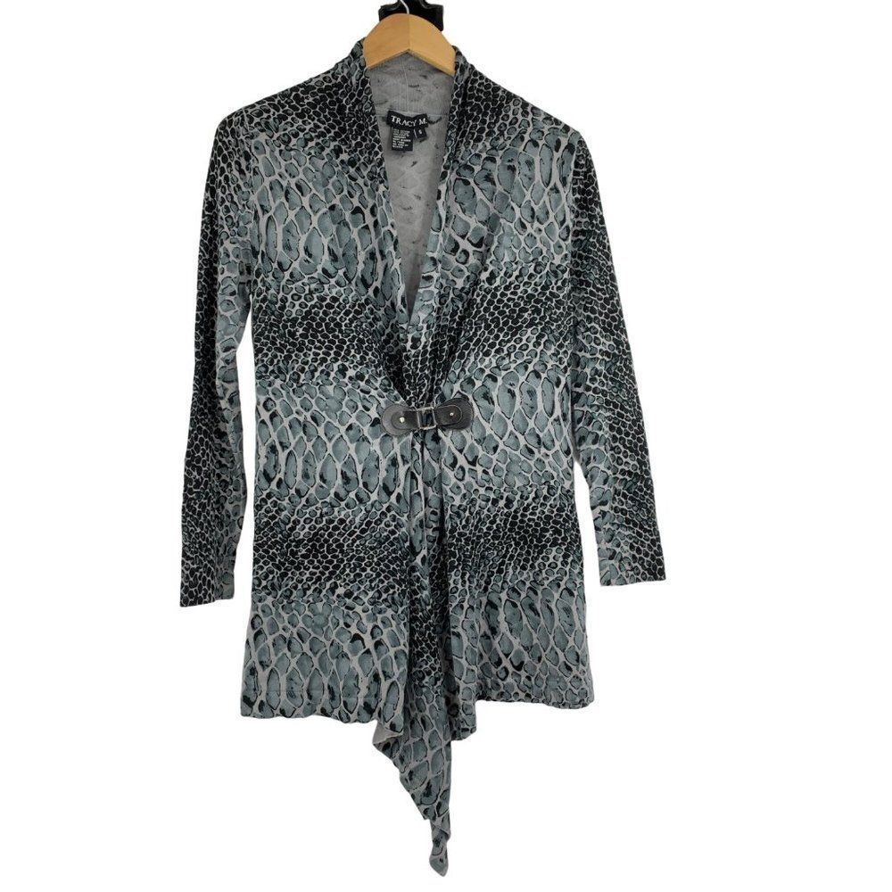 Womens Tracy M Vintage Cardi Sweater Size Small Exotic Gray Drape Top 2674